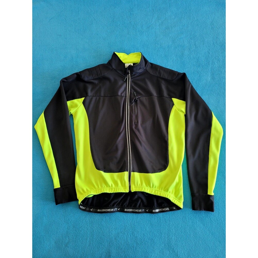 Maks Bike Wear Jacket Windbreaker Yellow Black Refective Cycling Sz XL Full Zip